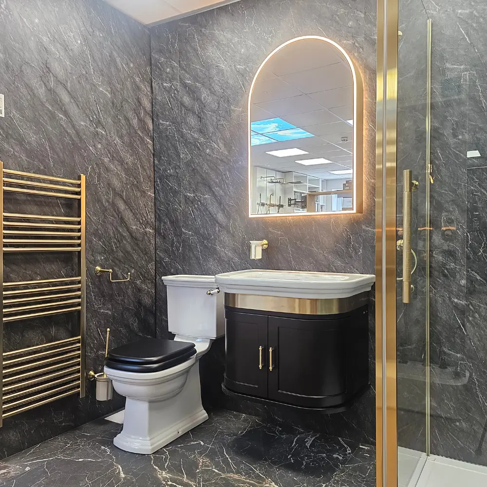 A bathroom display at the Aquarooms showroom in Hoddesdon, Hertfordshire