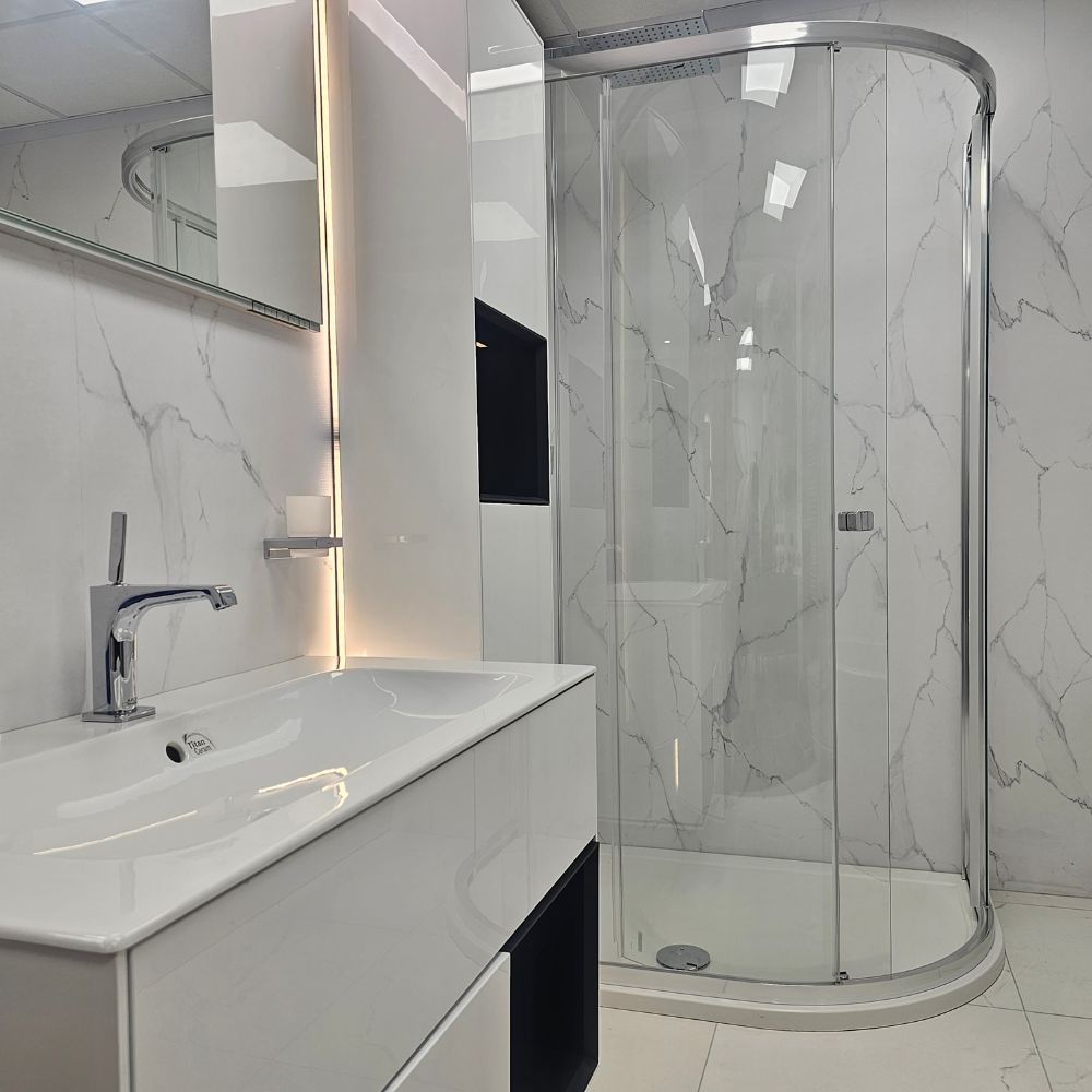 A bathroom display at the Aquarooms showroom in Hoddesdon, Hertfordshire