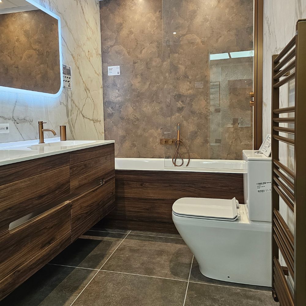 A bathroom display at the Aquarooms showroom in Hoddesdon, Hertfordshire